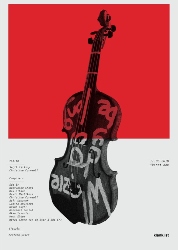 Poster for Where Do You Belong?: a violin over a red field, with the composer list set in typewriter type.